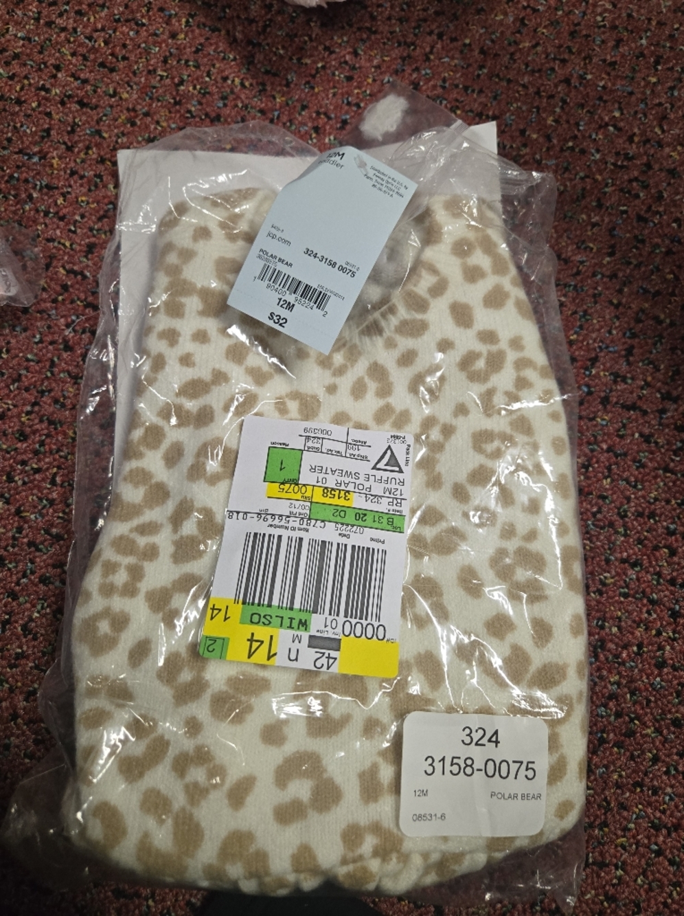 Polar Bear Infant Sweater- Cream and Light Brown Leopard